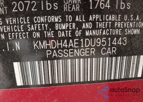 2013 Hyundai Elantra Gls из США, поврежденный, VIN KMHDH4AE1DU951443